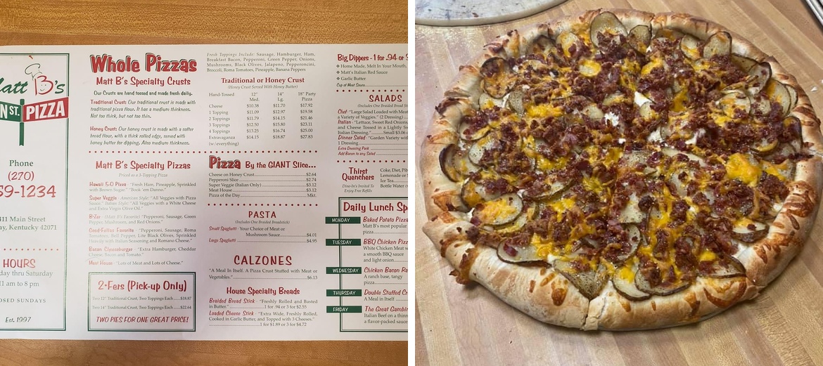 Matt B's Main Street Pizza Menu